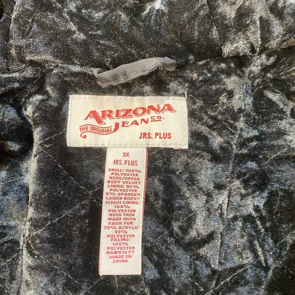 Arizona Jeans Co Womens Black Jacket Faux Fur Hood Rain Slick Jrs Plus 3X - Picture 15 of 16